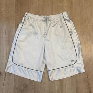 Athletech White/Silver Shiny Dazzle Hoop Shorts Mens LG Vintage Y2K Rare 90s